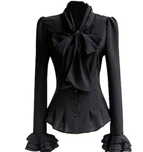 NWT-Victorian Style Black Blouse with Tie